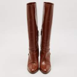 Ralph Lauren Collection Brown Leather Buckle Detail Knee Length Boots Size 39.5