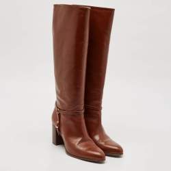 Ralph Lauren Collection Brown Leather Buckle Detail Knee Length Boots Size 39.5