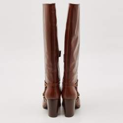 Ralph Lauren Collection Brown Leather Buckle Detail Knee Length Boots Size 39.5