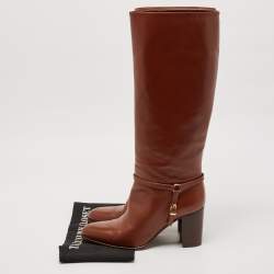 Ralph Lauren Collection Brown Leather Buckle Detail Knee Length Boots Size 39.5