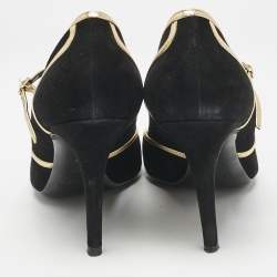 Ralph Lauren Black/Gold Leather and Suede Mary Jane Pumps Size 38.5