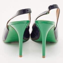 Pre Owned Ralph Lauren Navy Blue Leather Pointed Toe Slingback Pumps Size 38