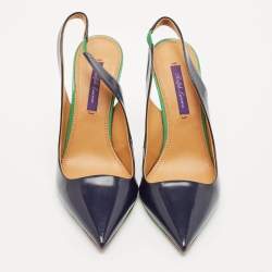 Pre Owned Ralph Lauren Navy Blue Leather Pointed Toe Slingback Pumps Size 38