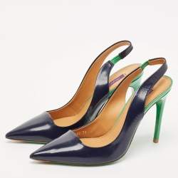 Pre Owned Ralph Lauren Navy Blue Leather Pointed Toe Slingback Pumps Size 38