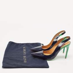 Pre Owned Ralph Lauren Navy Blue Leather Pointed Toe Slingback Pumps Size 38