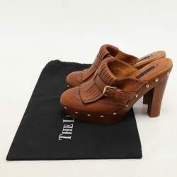Ralph Lauren Brown Leather Fringe Detail Platform Clogs Size 37