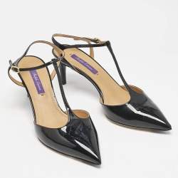 Ralph Lauren Black Patent Leather Ankle Strap  Pumps Size 38