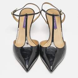 Ralph Lauren Black Patent Leather Ankle Strap  Pumps Size 38