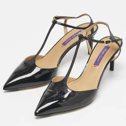 Ralph Lauren Black Patent Leather Ankle Strap  Pumps Size 38