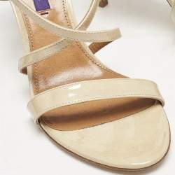 Pre Owned Ralph Lauren Beige Patent Leather Crisscross Ankle Strap Sandals Size 38