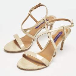Pre Owned Ralph Lauren Beige Patent Leather Crisscross Ankle Strap Sandals Size 38