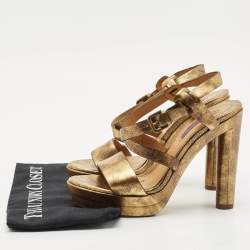 Ralph Lauren Metallic Gold Leather Estrid Platform Ankle Strap Sandals Size 39.5