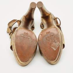 Ralph Lauren Metallic Gold Leather Estrid Platform Ankle Strap Sandals Size 39.5
