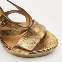 Ralph Lauren Metallic Gold Leather Estrid Platform Ankle Strap Sandals Size 39.5