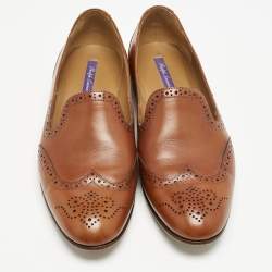 Ralph Lauren Brown Perforated Leather Quincy Loafers Size 41