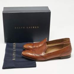 Ralph Lauren Brown Perforated Leather Quincy Loafers Size 41