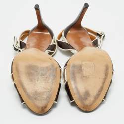 مملوكة مسبقًا صندل رالف لورين جلد بني/أبيض أمابيلا بحزام ملتف حول الكاحل مقاس 38.5