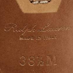 مملوكة مسبقًا صندل رالف لورين جلد بني/أبيض أمابيلا بحزام ملتف حول الكاحل مقاس 38.5