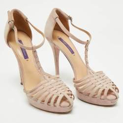 Pre Owned Ralph Lauren Light Purple Suede T Strap Platform Sandals Size 40