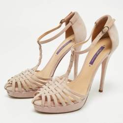 Pre Owned Ralph Lauren Light Purple Suede T Strap Platform Sandals Size 40