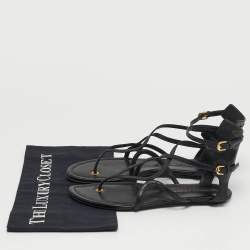 Pre Owned Ralph Lauren Size 38 Black Leather Thong Ankle Strap Sandals
