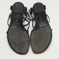 Pre Owned Ralph Lauren Size 38 Black Leather Thong Ankle Strap Sandals