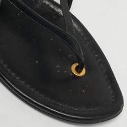 Pre Owned Ralph Lauren Size 38 Black Leather Thong Ankle Strap Sandals
