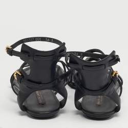 Pre Owned Ralph Lauren Size 38 Black Leather Thong Ankle Strap Sandals