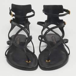 Pre Owned Ralph Lauren Size 38 Black Leather Thong Ankle Strap Sandals