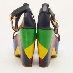 مملوكة مسبقًا صندل رالف لورين جلد أريانا أزرق بحري لون متقلب منصة مقاس 37