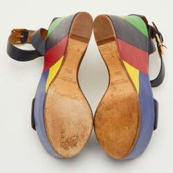 مملوكة مسبقًا صندل رالف لورين جلد أريانا أزرق بحري لون متقلب منصة مقاس 37