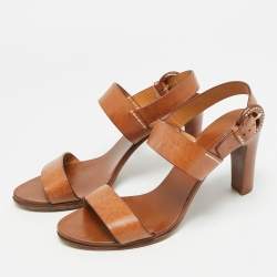 Pre Owned Ralph Lauren Size 38.5 Brown Leather Ankle Strap Sandals