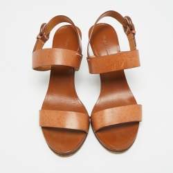 Pre Owned Ralph Lauren Size 38.5 Brown Leather Ankle Strap Sandals
