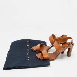 Pre Owned Ralph Lauren Size 38.5 Brown Leather Ankle Strap Sandals