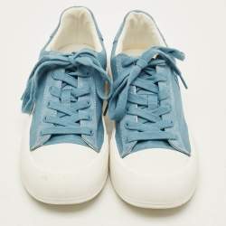 Pre Owned حذاء رياضى رالف لورين آيرز قماش وزمرد أزرق/أبيض عنق منخفض مقاس 40