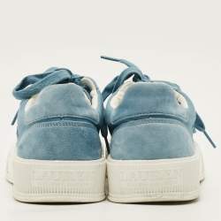 Pre Owned حذاء رياضى رالف لورين آيرز قماش وزمرد أزرق/أبيض عنق منخفض مقاس 40