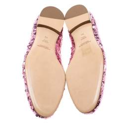 Pre Owned Ralph Lauren Pink Sequin Embellished Quintessa Pewter Smoking Slippers Size 37
