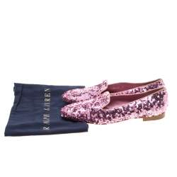 Pre Owned Ralph Lauren Pink Sequin Embellished Quintessa Pewter Smoking Slippers Size 37