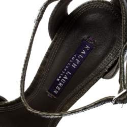 Pre Owned صندل رالف لورين سير كاحل جانيت جلد سحلية أخضر زيتوني مقاس 39