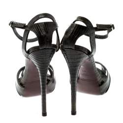 Pre Owned صندل رالف لورين سير كاحل جانيت جلد سحلية أخضر زيتوني مقاس 39