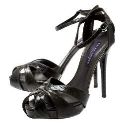 Pre Owned صندل رالف لورين سير كاحل جانيت جلد سحلية أخضر زيتوني مقاس 39