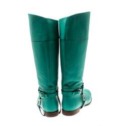 Pre Owned Ralph Lauren Collection Green Leather Buckle Detail Knee Length Boots Size 39