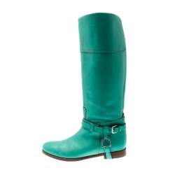 Pre Owned Ralph Lauren Collection Green Leather Buckle Detail Knee Length Boots Size 39