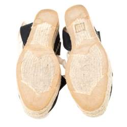 Pre Owned Ralph Lauren Black Canvas Uma Espadrille Wedge Ankle Wrap Platform Sandals Size 41