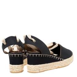 Pre Owned Ralph Lauren Black Canvas Uma Espadrille Wedge Ankle Wrap Platform Sandals Size 41