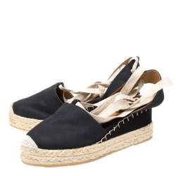Pre Owned Ralph Lauren Black Canvas Uma Espadrille Wedge Ankle Wrap Platform Sandals Size 41