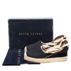 Pre Owned Ralph Lauren Black Canvas Uma Espadrille Wedge Ankle Wrap Platform Sandals Size 41