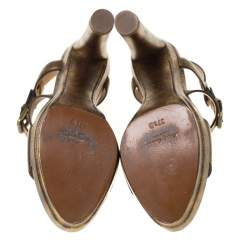 Pre Owned Ralph Lauren Metallic Gold Leather Estrid Platform Ankle Strap Sandals Size 37.5