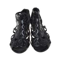 Pre Owned Ralph Lauren Collection Black Leather Cut Our Flat Sandals Size 37