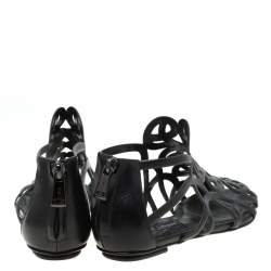 Pre Owned Ralph Lauren Collection Black Leather Cut Our Flat Sandals Size 37
